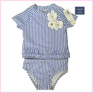 NWT Janie and Jack Blue Stripe Swimsuit w/UPF 50+
